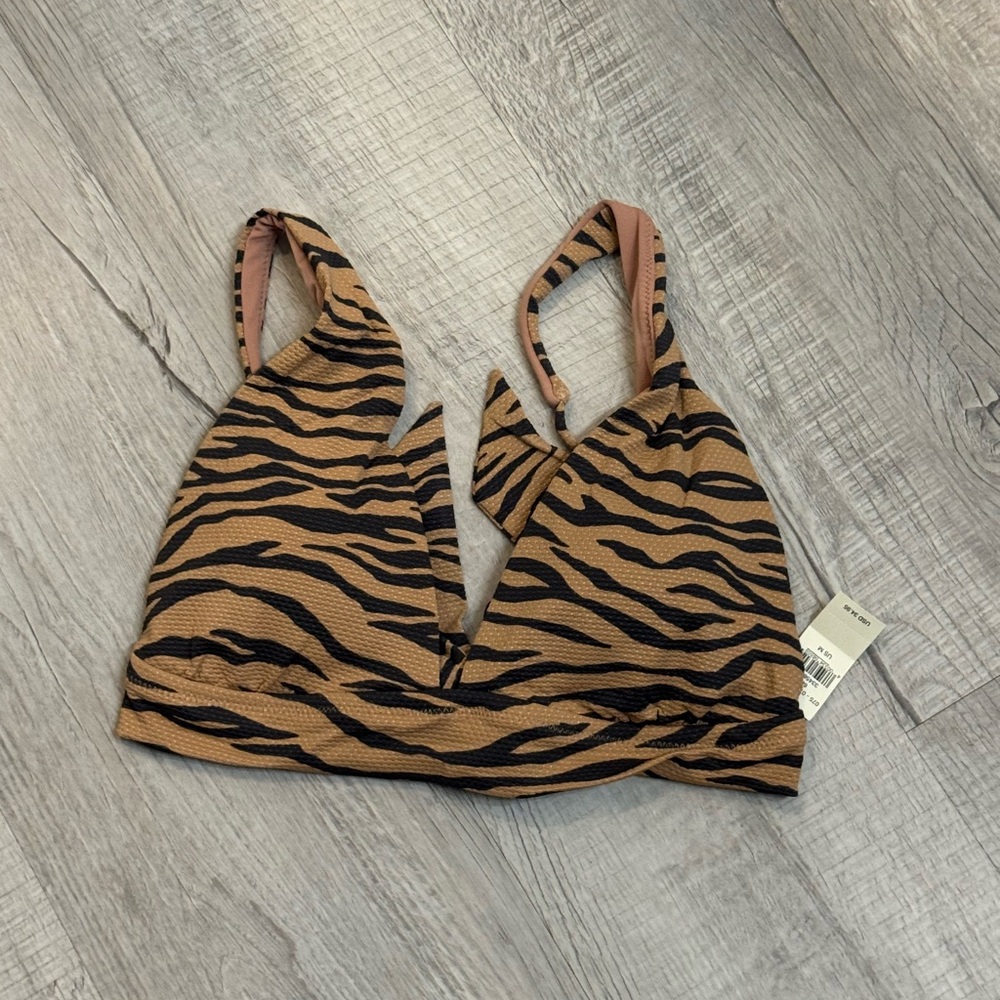 Aerie Black and Tan Animal Print Bikini Top